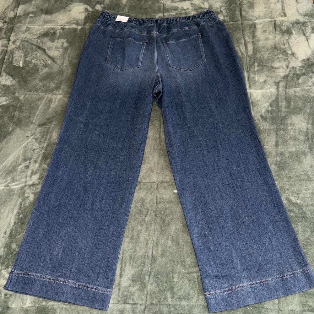 Lane Bryant Wide Leg Jeans Womens 24L Mid Rise Pull On Elastic Waist Dark Wash - Picture 2 of 11